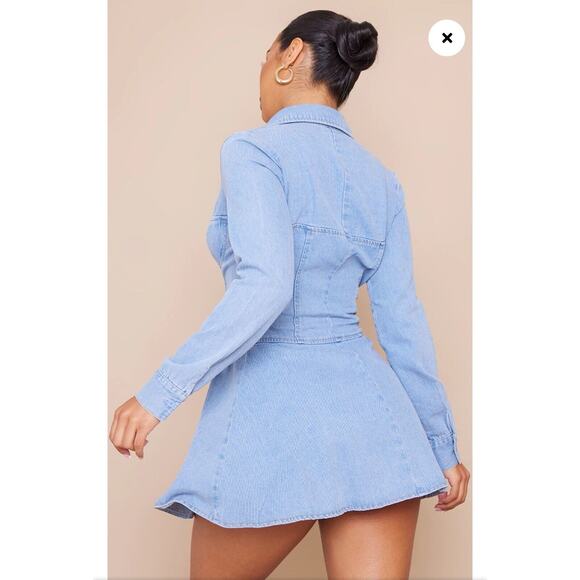 PLT Denim Corset Bustier Mini Dress Size 2 Vintage Wash Long Sleeve Peplum - Picture 13 of 14